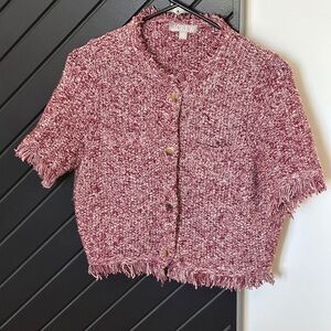 JCrew Cropped fringe-trim lady jacket in merlot. Size XS.  Excellent condition!